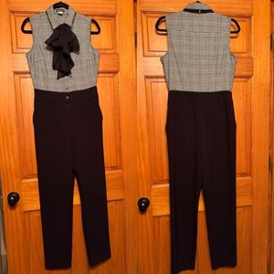 VENUS Black and Gray Plaid Jumpsuit